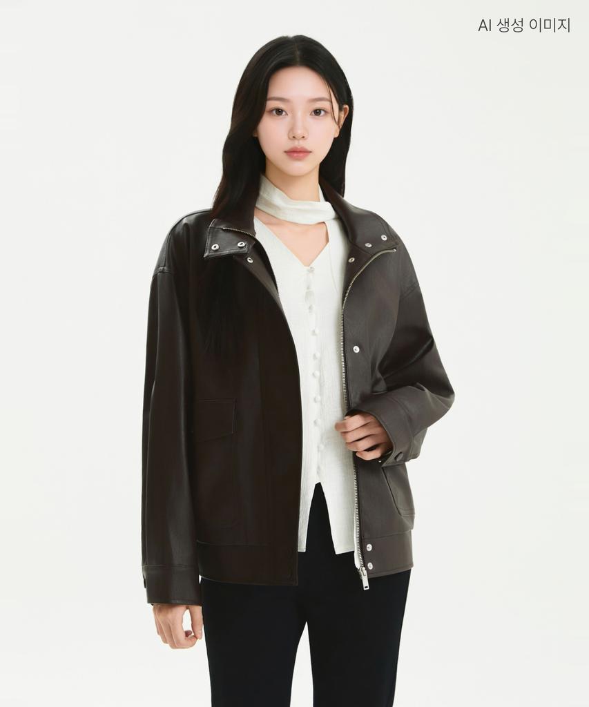 ROEM High-Neck Oversized Faux Leather Jacket Rmjkg49R11