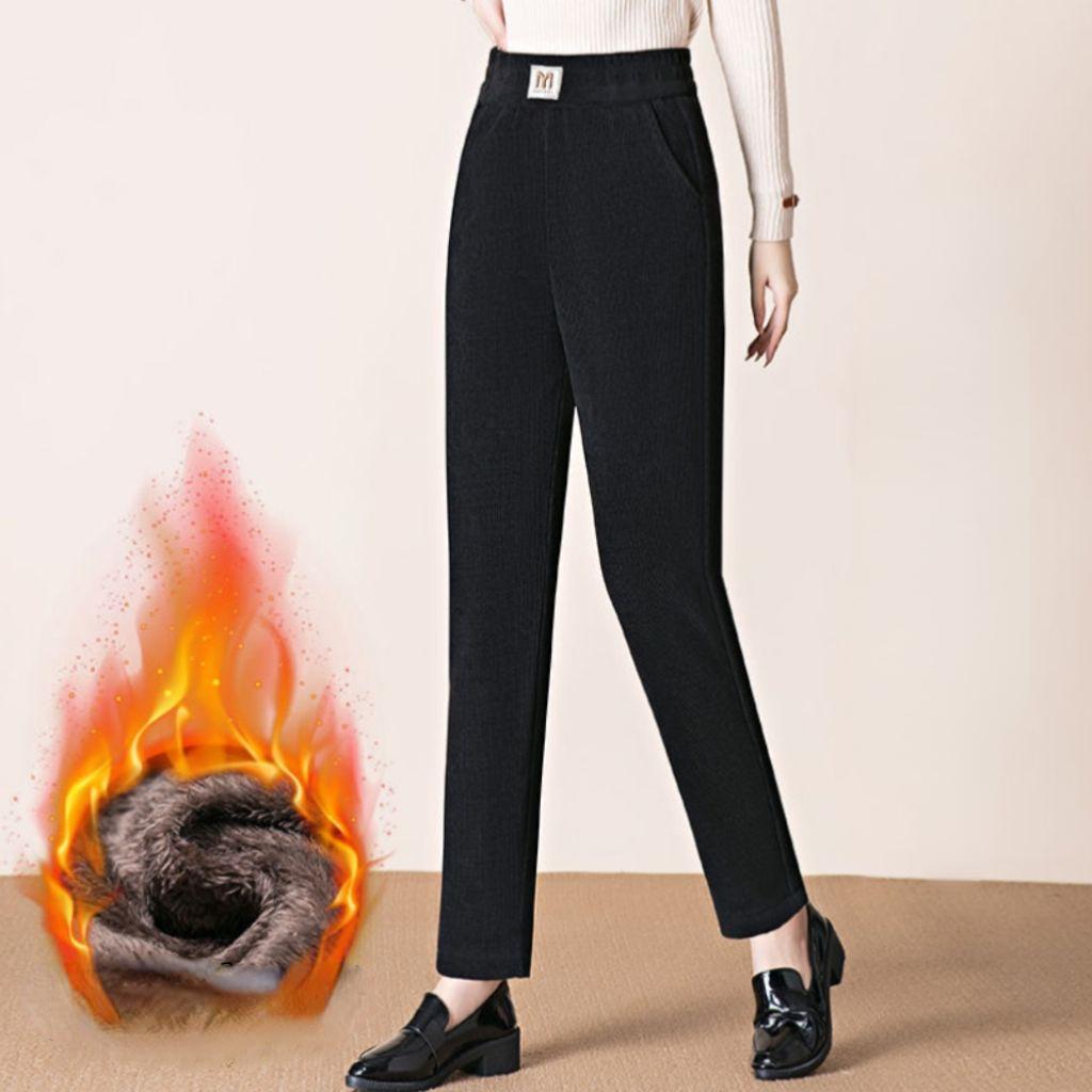 Winter Women New Warm Thicken Lambs Wool Pants Female High Waist Fleece Lined Pant Ladies Casual Straight Trousers