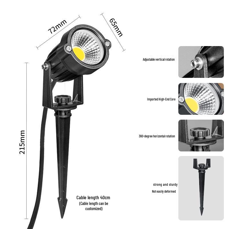 5W Outdoor Waterproof Low Voltage Landscape Spotlight for Courtyard and Tree - 12V Plug-in Ground Light