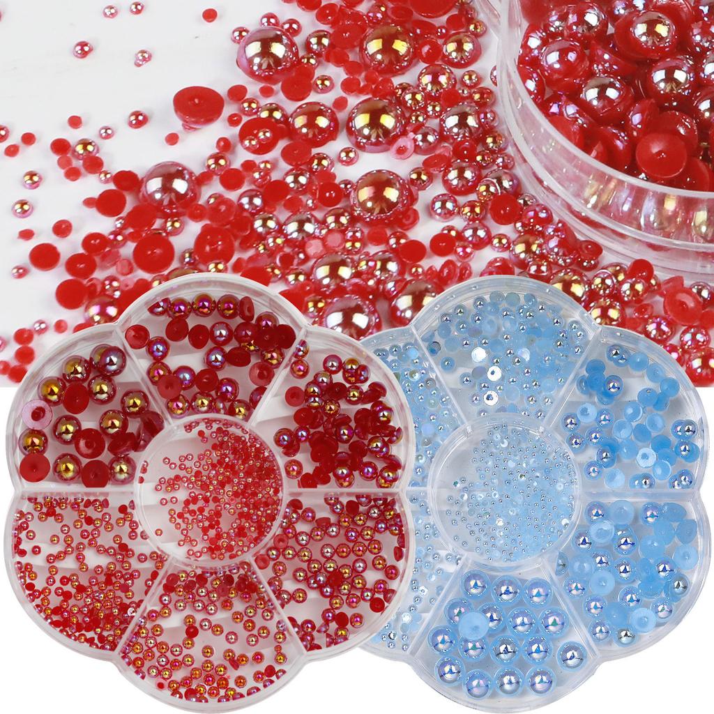 Semicircular Ab Pearl 7 Grid Plum Blossom Box Color Nail Art Pearl Diy Resin Pearl Nail Art Jewelry