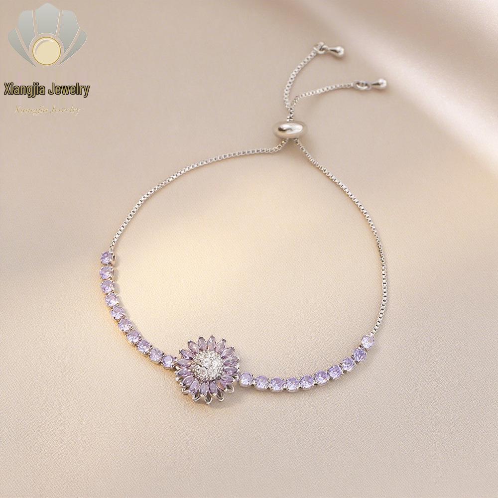 Sunflower Zircon Rotating Necklace, Japanese-Korean Style Bracelet, Versatile Earrings, Light Luxury Ring