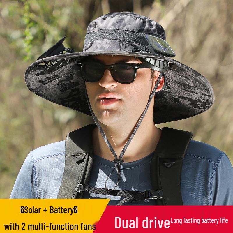Men's Solar-Powered Quick-Dry Fishing Hat with Rechargeable Fan