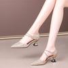 Pearl Rhinestone Bag Head Medium High Heel Sandals Women's Thick Heel 2024 Summer New Fashion Wrap Bag Heel Large Size Women's Shoes
