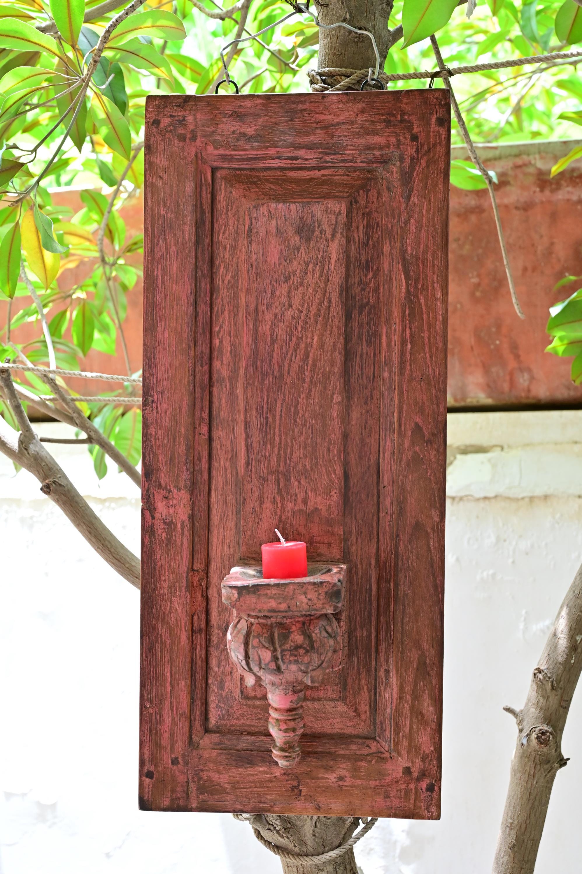 

Distressed Red Wooden Wall Sconce: Antique Farmhouse Candle Holder 16” X 8” X 24” (l x w x h) різнокольоровий