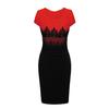 Frauen Sexy Kurzarm Spitze Patchwork Farbblock Knielanges, Figurbetontes Kleid