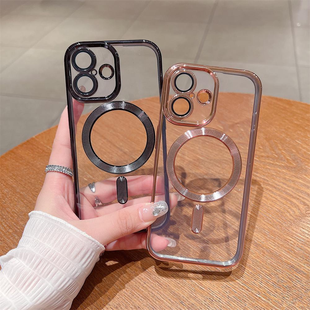 Luxury Plating Magnetic For Magsafe Clear Bumper Case For iPhone 16 15 14 13 12 11 Pro Max Plus XR XS 7 8 Wireless Charge Cover