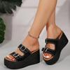 Women's Slippers Fashion Wedges Platform Sandals Retro Rivet Metal Buckle Slippers for Women Summer Open Toe Casual Beach Slides