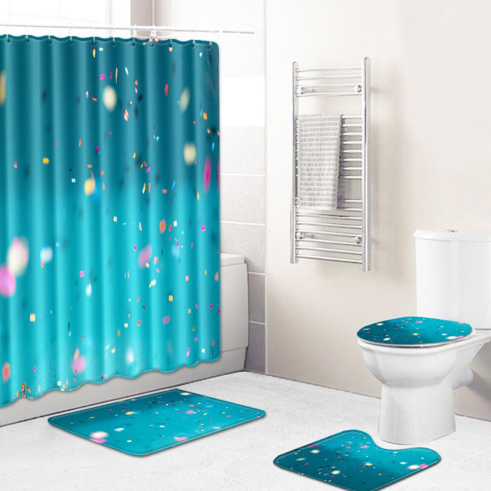 Fashion Textured Bathroom Shower Curtain Floor Mat Toilet Cover Foot Mat Four-Piece Pattern Size