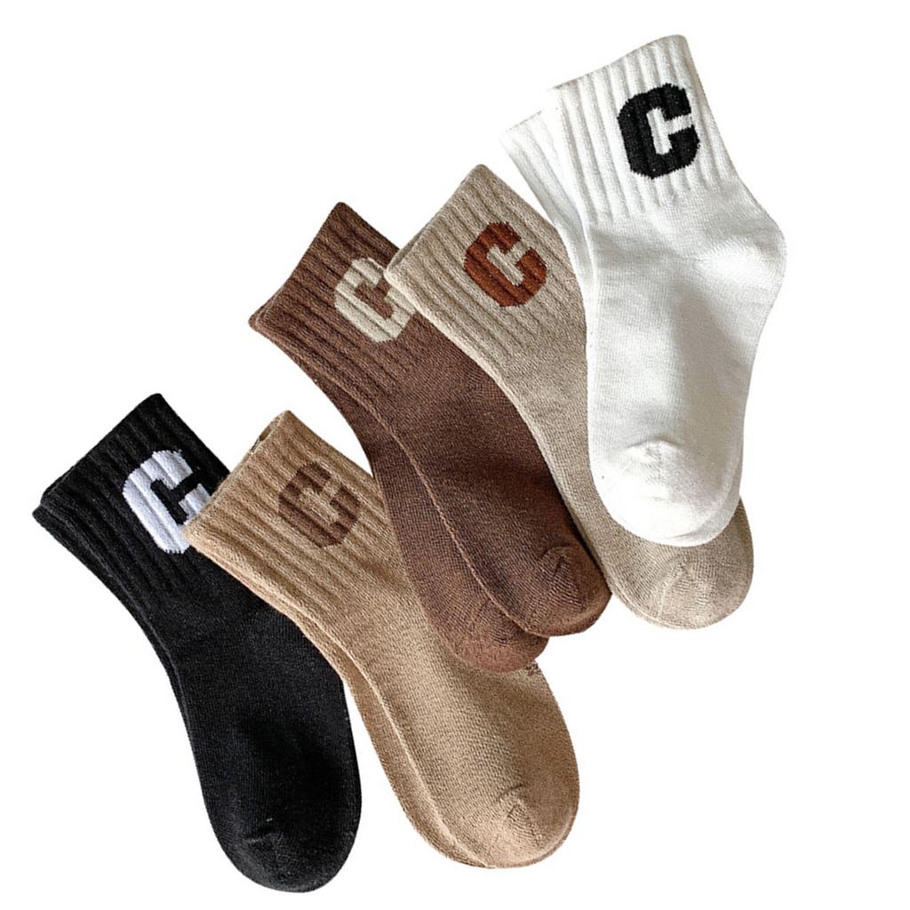 Children Socks Mid Calf Combed Cotton Warm Stylish C Letter Kids Socks for Autumn Winter