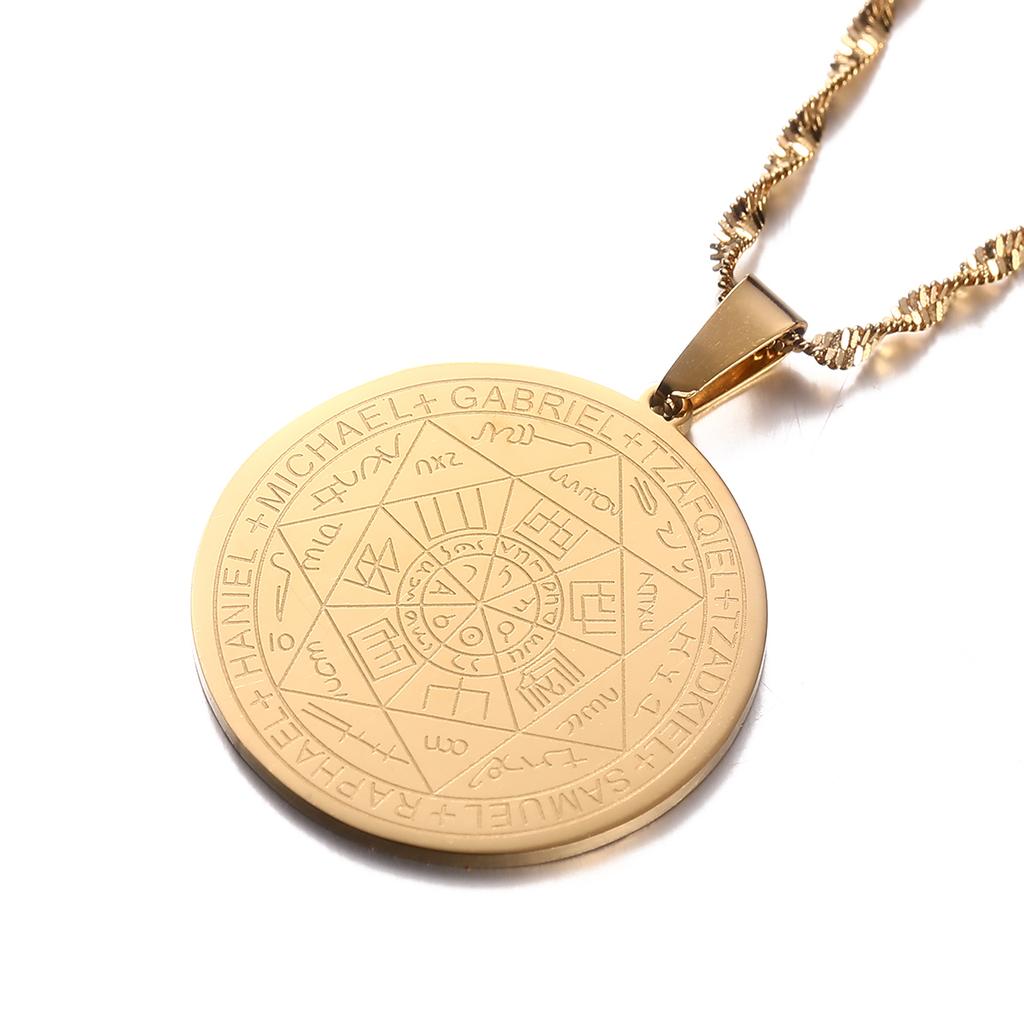 Seven Archangels Amulet Stainless Steel Necklaces Men Seal of Solomon Talisman Necklace Protection Jewelry collar