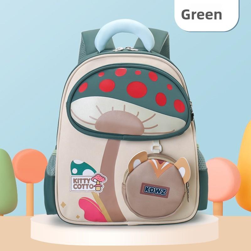 Cartoon Kids Mushroom School Backpack With Lightweight Nylon For Preschool Boys And Girls Green
