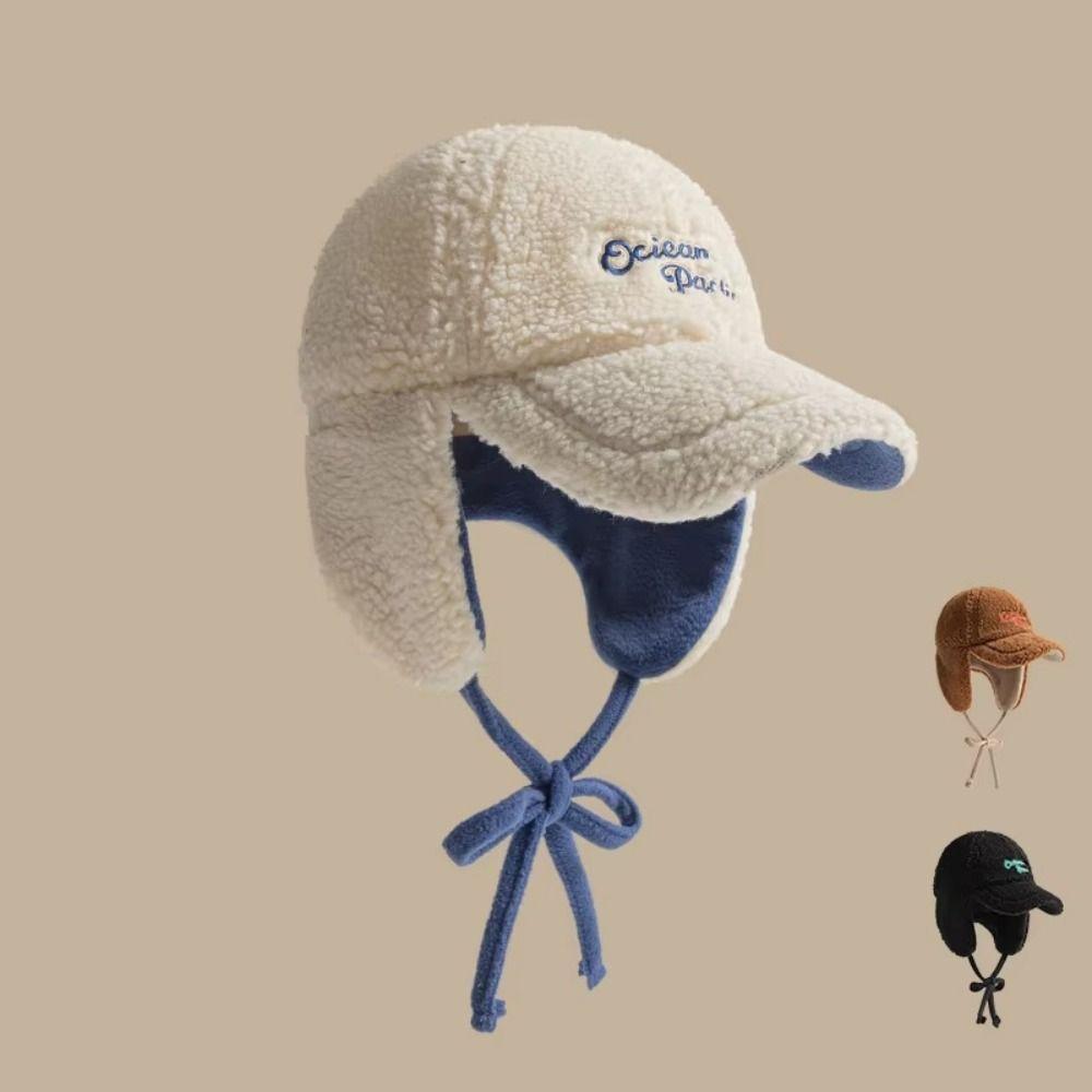 Ear Protectors Warm Pilot Hat Earflaps Visor Lamb Wool Hat Winter Baseball Cap  Outdoor Sports