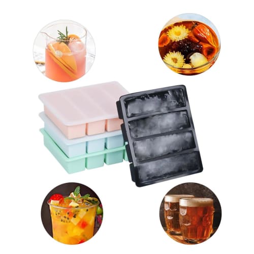 Silicone ice tray, rectangular ice, 4-hole ice making container, ice maker, ice tray, square ice, ice maker, large ice, ice making container, clear ic