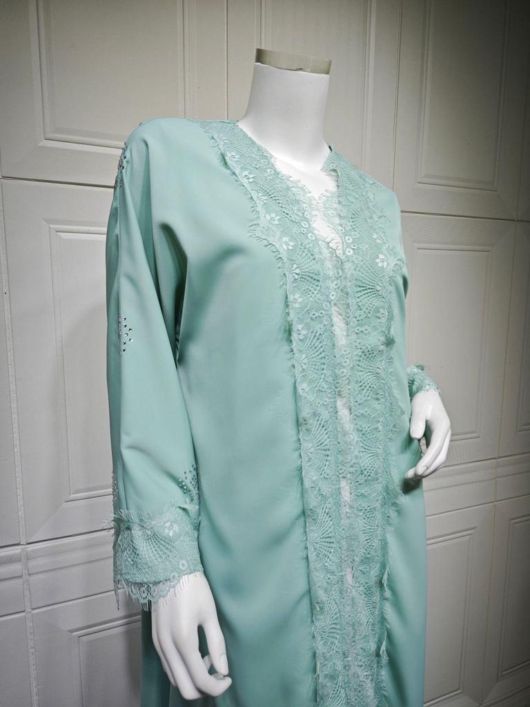 MQ214 Spitzen-Patchwork Langer Mantel - Bescheidene Abaya Robe für Muslimische Mode