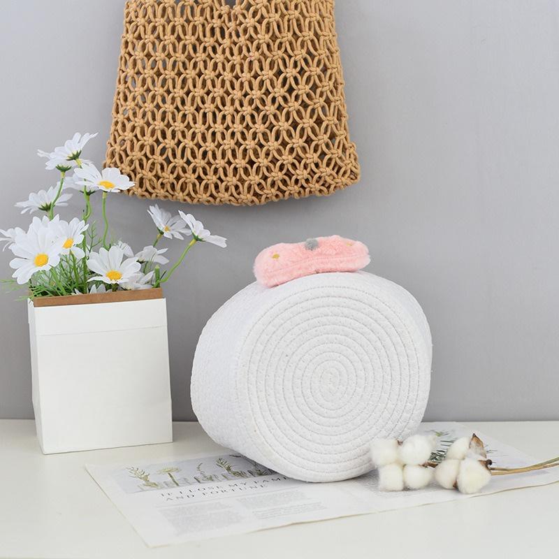 2pcs Adorable Korean-Style Handwoven Storage Basket - Handbag Organizer for Cosmetics, Snacks and Accessories Bowknot Design