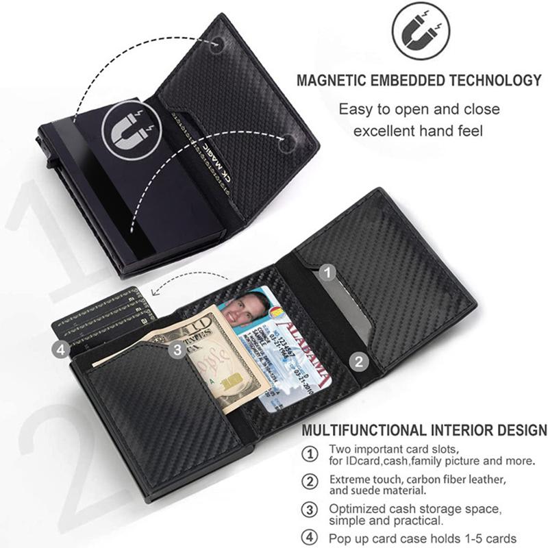 Rfid Karbon Fiber Airtag Cüzdanları Erkek Kartlık İnce İnce Cüzdanlar Deri Cüzdan Apple Air Tag İçin Çantalar Akıllı Siyah Cüzdan
