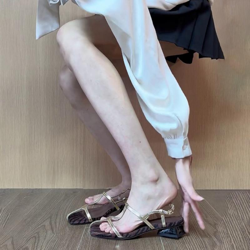 

Sandals women s summer wear niche gold open-toed shoes with thick heels 40