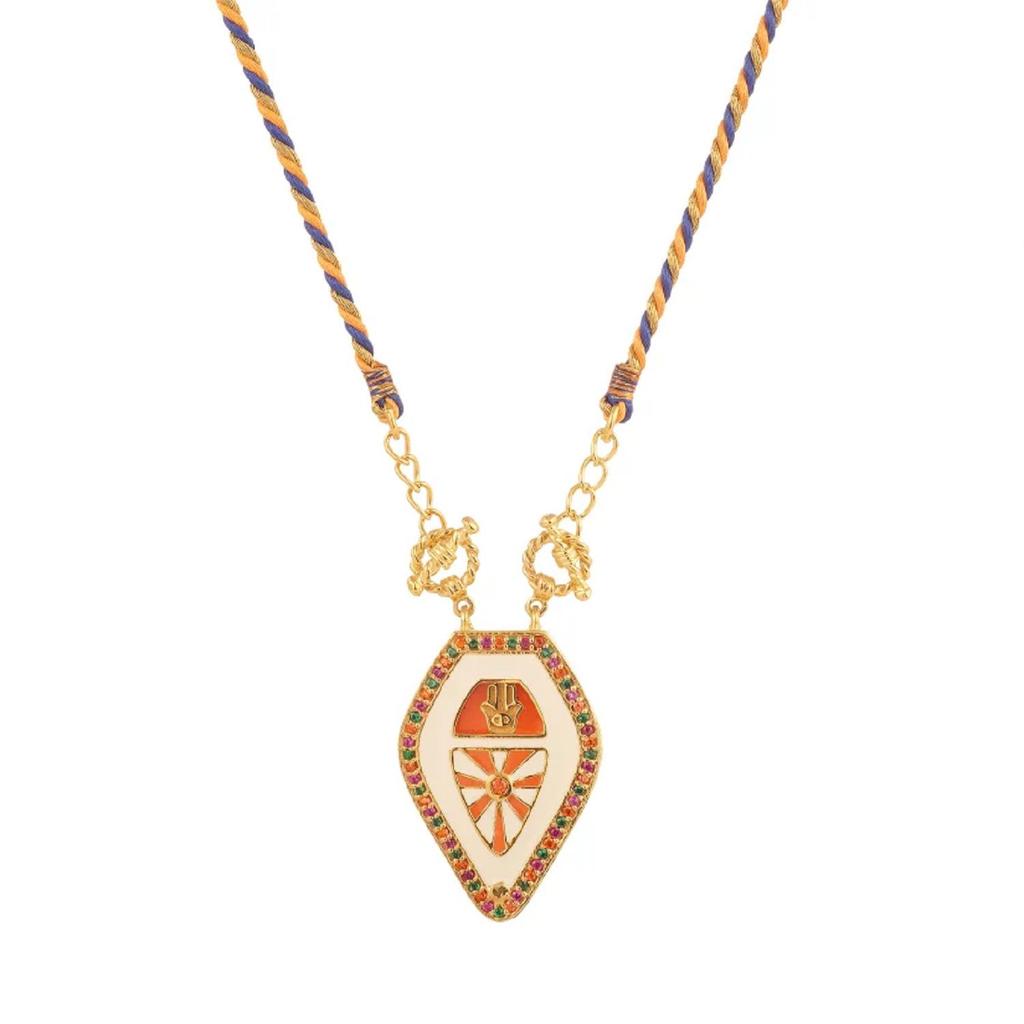 Colorfast Beaded Tarot Card Pendant Necklace with Heart-Shaped Charm, Fashionable Gold-Plated Design On Colorful Rope
