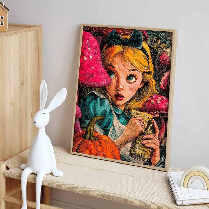 Disney 5D DIY Diamond Painting Alice in Wonderland Retro Print Style Illustration Embroidery Mosaic Cross Stitch Home Decor Gift Crafts
