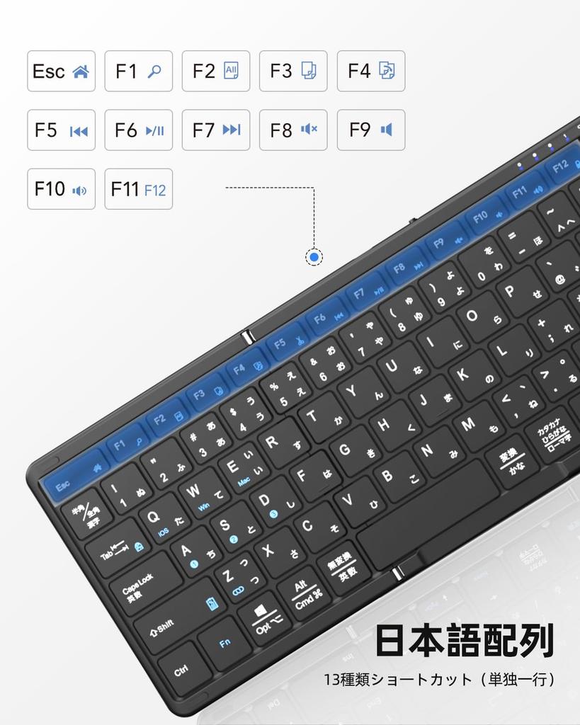 Omikamo Bluetooth-Tastatur, faltbar, kabellos, mit Zifferntasten, Links- und Rechts-Umschalttaste, Eingabetaste, vollständiges Japanisch, kann umgeschaltet und verbunden werden, 3-fach, kompatibel mit, wird geliefert mit