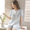 Spring and summer new women's cotton yarn French sweet pure cotton girl short-sleeved shorts loungewear set 19