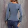 New Women's Slim Fit Knitted Sweater with Low Neckline, Lantern Sleeves for Autumn JOOM