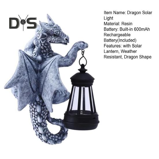 Drachenbaum-Hugger mit Solarlaterne, wetterbeständig, für den Außenbereich, Garten, Hof, Weg, Terrasse, Rasen, Kunstharz, Drachenfigur, Statue, Dekoration, Ornament