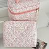 Vintage Pink Floral Women's Cosmetic Bag Large Capacity Toiletry Makeup Storage Pouch Handbag Ladies Zipper Quilted Clutch Bag
