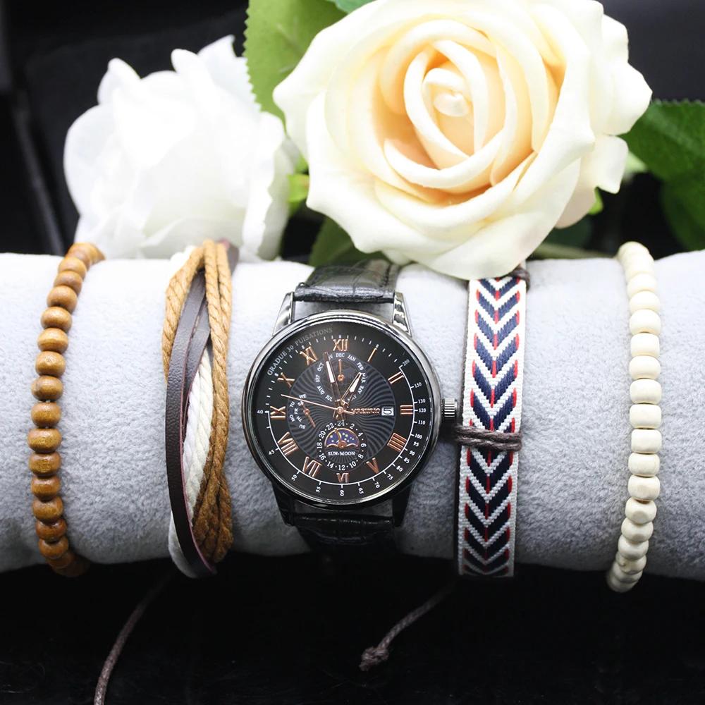 5pcs Set New In Bracelets Simple Light Luxury Quartz Watch Fashion Casual Bead Bracelet for Office Worker Hand Decoration