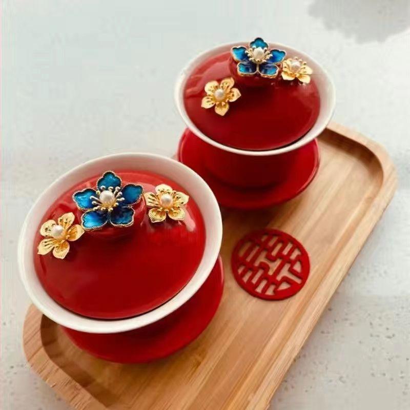 Tying the Knot Ceramic Wedding Tea Cups with Lids - DIY Handmade Decoration