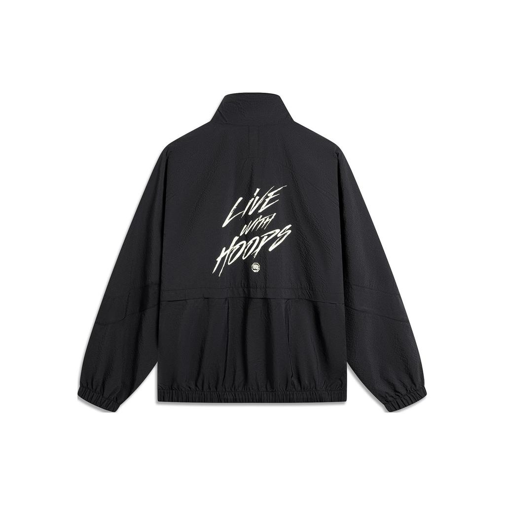 Li Ning Badfive Letter Print Cardigan Long Sleeve Stand Collar Sports Windbreaker Men Outerwear Black AFDU419-4