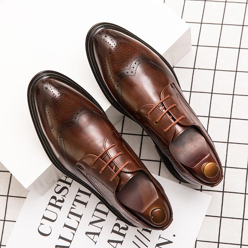Men Oxfords High Quality Split Leather Men's Dress Shoes Luxury Brand Driving Shoes Brogue Lace Up Men's Casual Shoes