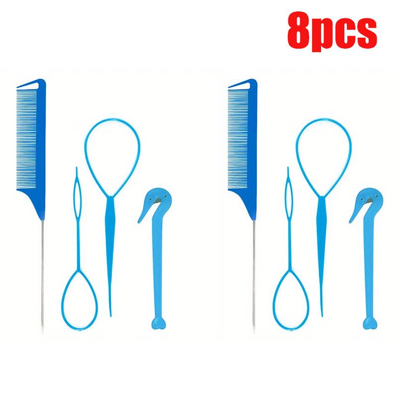 4/8pcs Hair Loop Tool Set French Braid Tool Loop Rat Tail Comb Elastic Hair Rubber Bands Remover Cutter