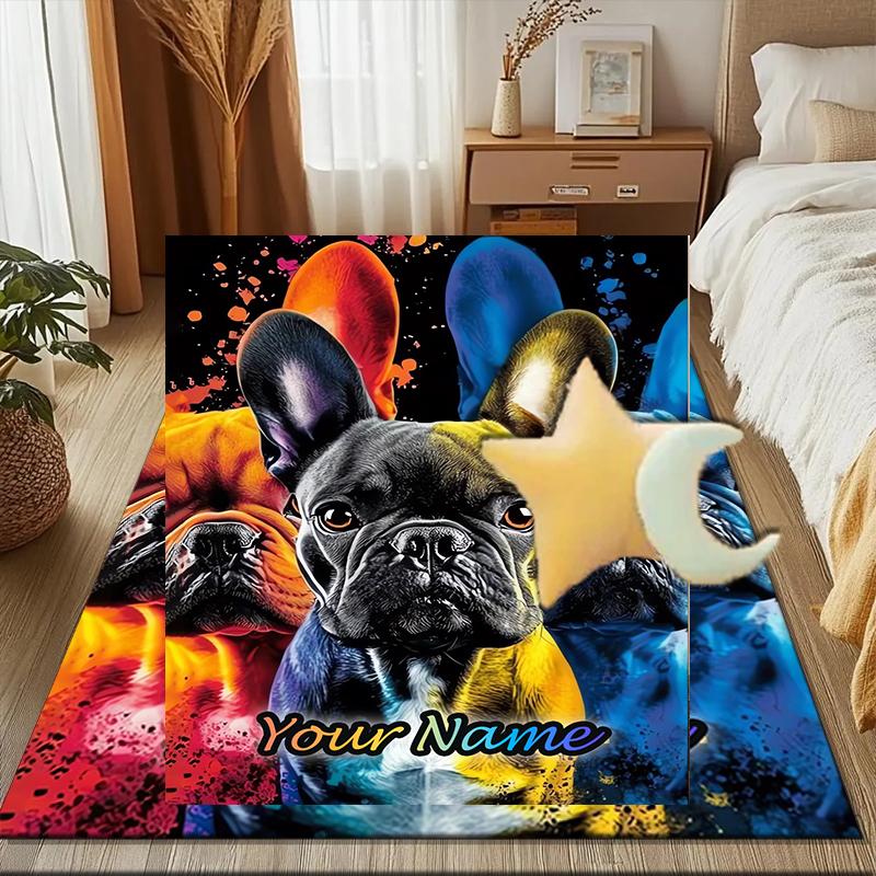 1PC Custom Name Colorful French Bulldog Portrait Theme Floor Mat Ideal for Living Room, Game Rooms, Office, Bedroom Floor Mat Playful Design