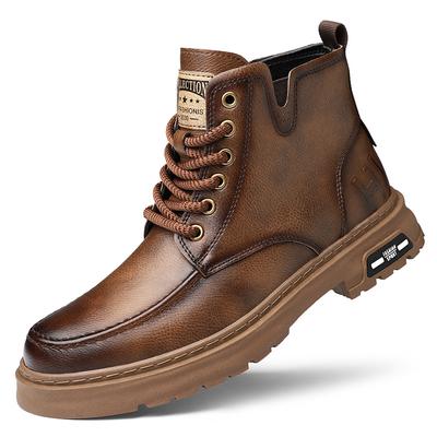 FashionAutumn Winter Cow Leather Platform Boots for Men Designer Casual Work Shoes Male Outdoor High Top British Style Ankle Boots Man