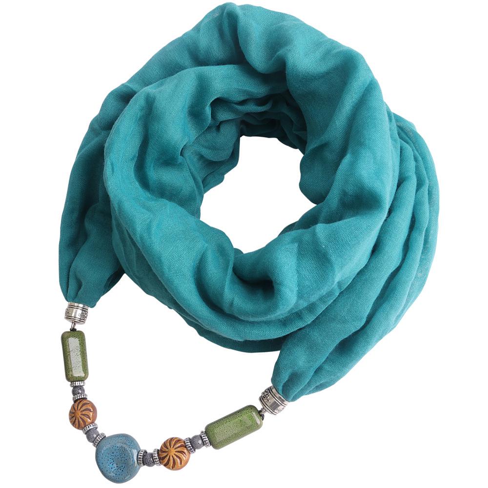 Cotton-Linen Infinity Scarf with Handmade Beaded Pendant, Women's 2-in-1 Boho Scarf Necklace Accessory