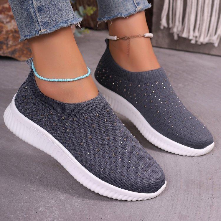 Large size mesh fly-woven casual shoes for women's spring and summer new diamond-encrusted breathable shoes for women