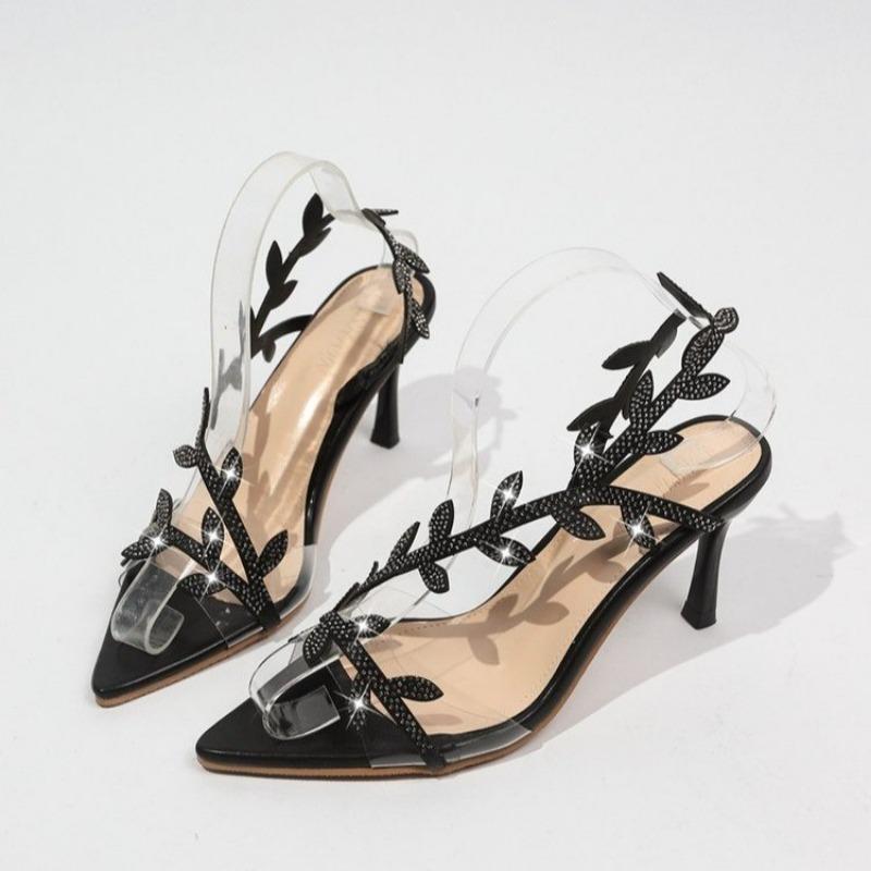 Fashion Women's Fashion Stiletto Sandals Summer New Pointy Crystal Transparent Strap Set Foot Anti-slip Wear-resistant High Heels