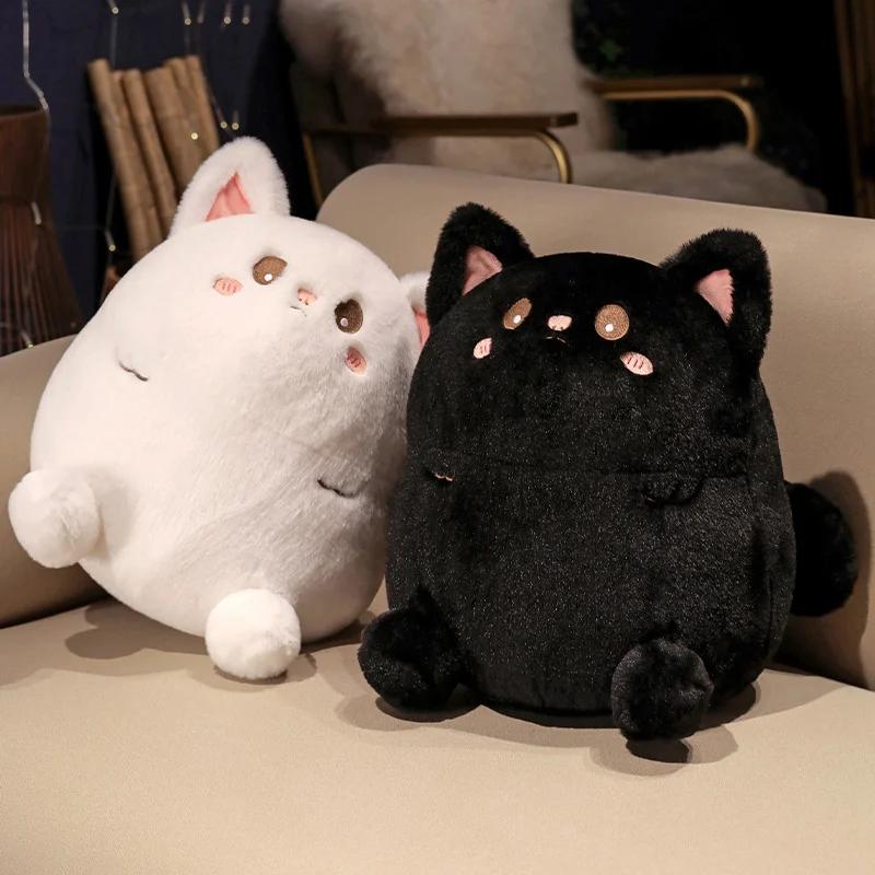 Cartoon Runde Katze Plüsch Spielzeug Weiche Angefüllte Kissen Niedliche Tier Puppe Schwarz Weiß Katzen Nickerchen Kissen Weihnachten Geburtstag Geschenk Für Kind