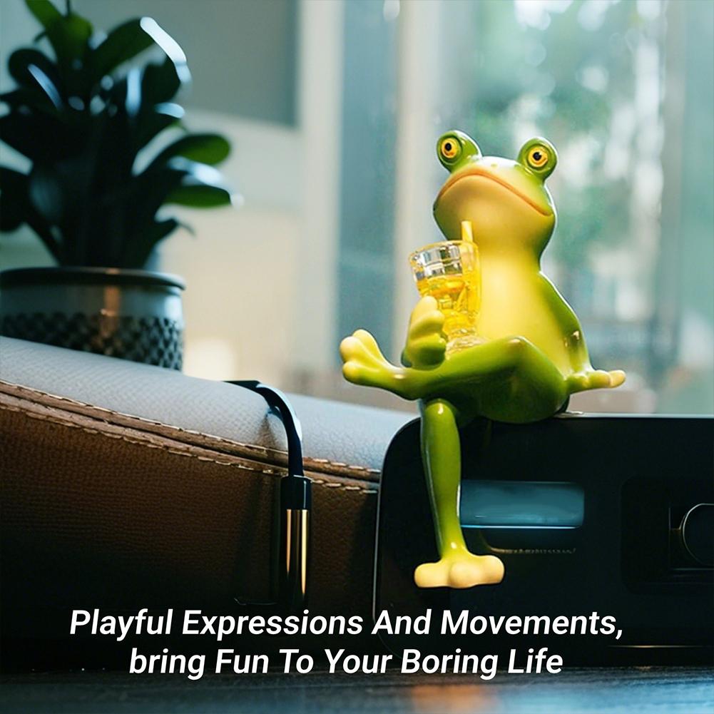Funny Drinking Frog Statue Flower Pot Hugger Resin Hanging Frog Figurine Planter Hugger Plant Decorations for Pots