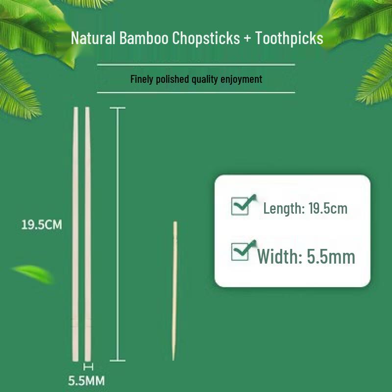 Individually Wrapped Disposable Bamboo Chopsticks with Toothpick