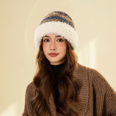 Riesiges Gesicht kleines Bommelmütze Damen neue Herbst- und Winter-Strickmütze Winter warme Kopfbedeckung Kälteschutzmütze