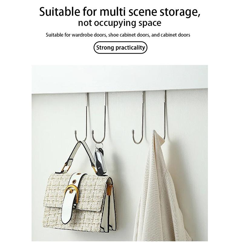 1/3/5pcs Stainless Steel Hook Free Punching Double S-Shape Hook Kitchen Bathroom Cabinet Door Back Type Coat Towel Storage Hanger