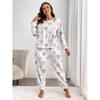 Conjunto de Pijama y Ropa de Casa de Manga Larga para Mujer Tallas Grandes con Estampado de Corazones