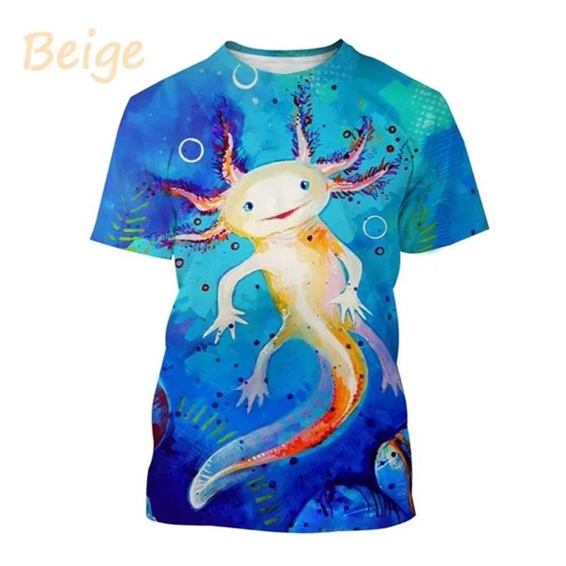 Hot Sale New Axolotl 3D Printed T-shirt Personality Animal Unisex Comfortable Round Neck Print Streetwear Tops Men Women Tees