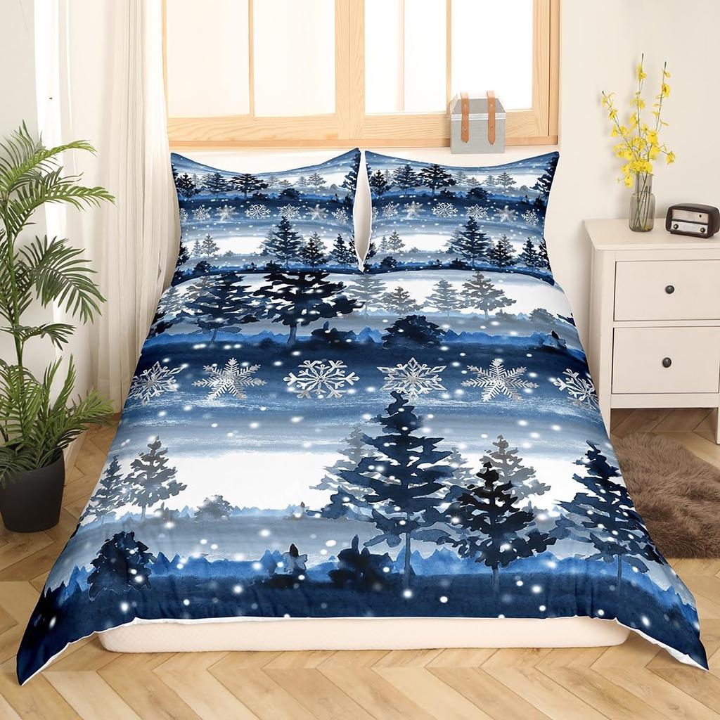 Trees In The Snow Duvet Cover Sets For Kids Teens Queen Lightweight Quilt Covers Winter Themed Bedding Set Room Decor No Quilt