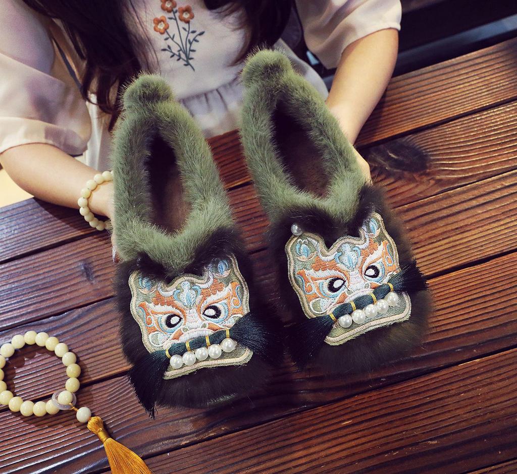 Tiggo 2025 Kadın Retro İşlemeli Kaplan Başı Pamuklu Ayakkabılar