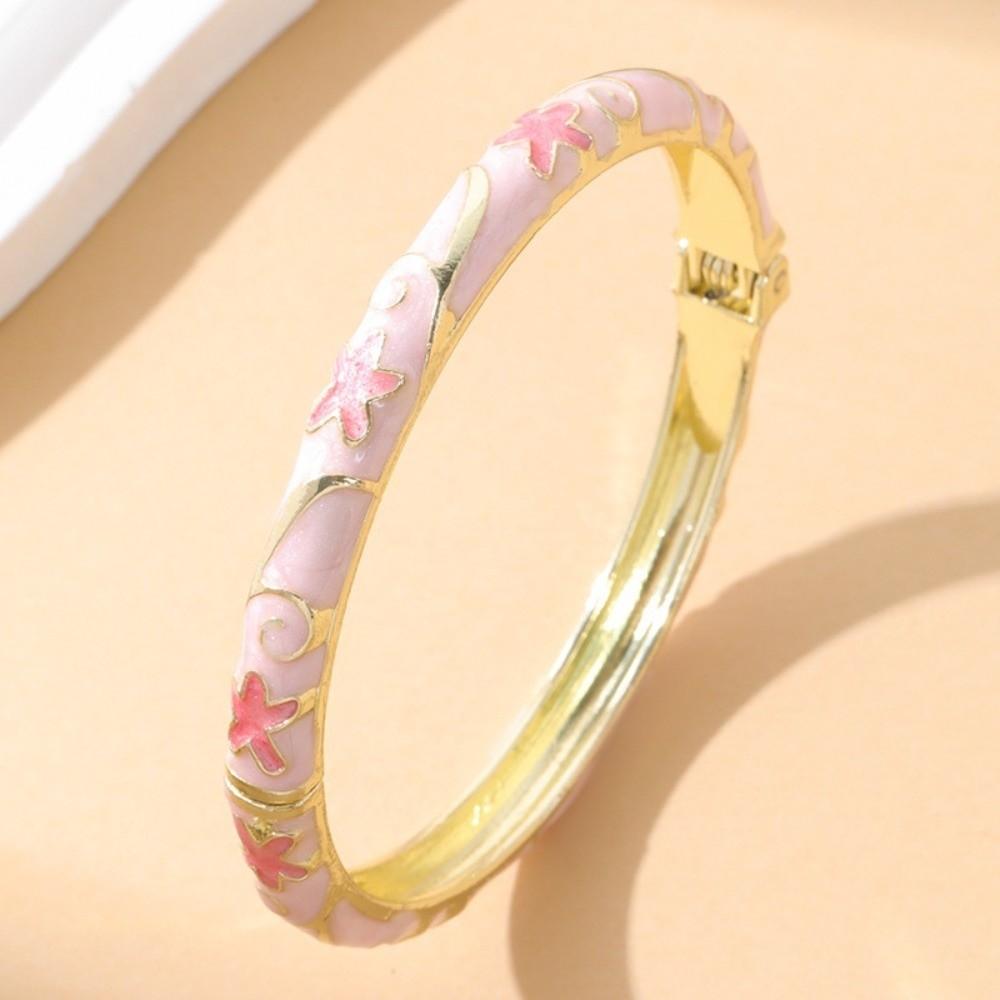 Colourful Floral Cloisonne Bracelet Gold Color Cloisonne Bangle Retro Enamel Bracelet Women