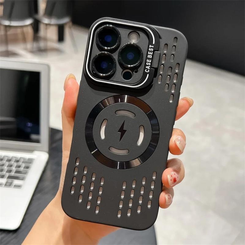 Simple Fashion Heat Dissipation For Magnetic Lens Holder Phone Case For iPhone 16 15 14 13 12 11 Pro Max Plus Cover Capa