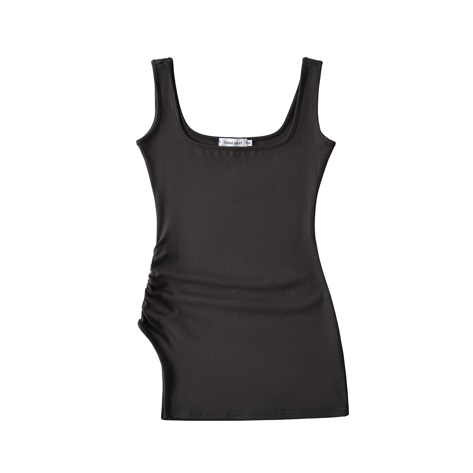 

Европейская и американская горячая девушка майка-борцовка с U-образным вырезом и эффектом похудения - Лето 2025 Эластичный асимметричный топ Large серый/древесный уголь